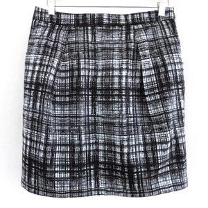 NWT Black White pencil skirt 8 Cotton Silk Geometric Light Plaid Ann Taylor Loft